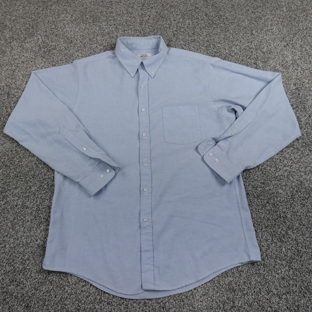 VTG Arrow Shirt Mens XL 17 34-35 Blue‎ Long Sleeve Button Down USA 70s 80s Retro